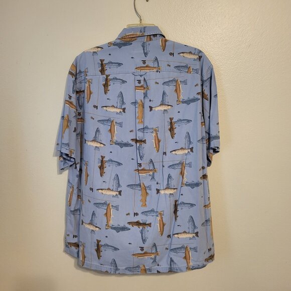 Columbia River Lodge Shirt Mens XL Blue Angler Tackle Fish Novelty - Picture 2 of 6
